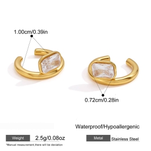 Boucles D'Oreilles Manchette D'Oreille Pour Femme, Simples, Rectangulaires, En Acier Inoxydable, Étanches, Couleur Or, Avec Zircon. h5 