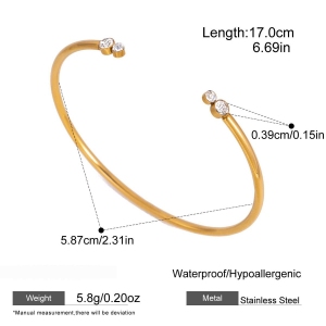 Bracelet Manchette Femme Simple, Uni, En Acier Inoxydable, Étanche, Couleur Or, Avec Zircon. h5 