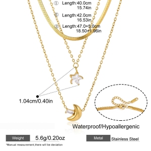 Colliers Superposés Pour Femmes, Collection Simple Series Daily Star Moon, En Acier Inoxydable, Couleur Or, Avec Zircon Et Monture Étanche. h5 
