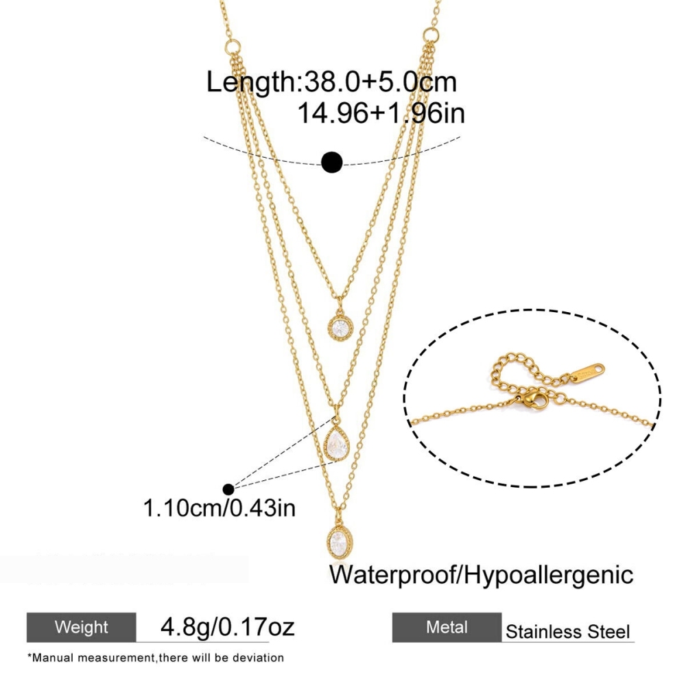 Colliers Superposés Pour Femmes, Collection Simple Series Daily Droplet Chain, En Acier Inoxydable, Couleur Or, Avec Zircon, Étanches. 