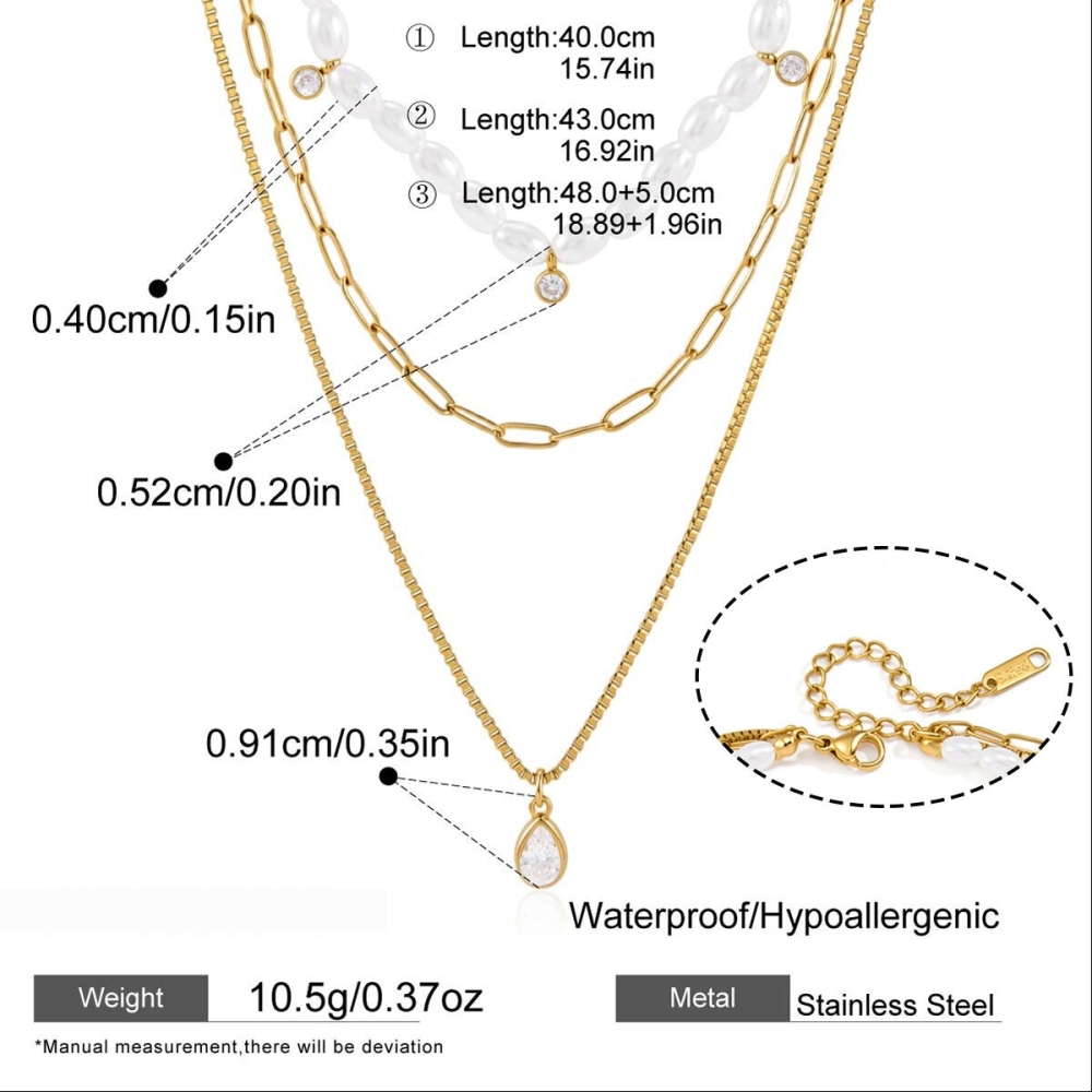 Colliers Superposés Pour Femmes, Collection Simple Series Daily Droplet Chain, En Acier Inoxydable, Couleur Or, Avec Zircon, Étanches. 