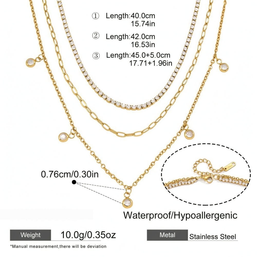Colliers Superposés Pour Femmes, Collection Simple Series Daily Chain Circle, En Acier Inoxydable, Couleur Or, Avec Zircon, Étanches.