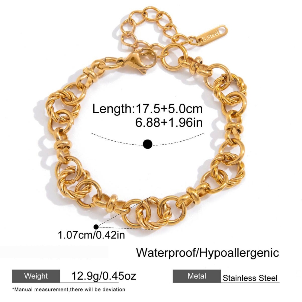 Bracelet Chaîne Femme Simple Series Casual Patchwork Circle En Acier Inoxydable Étanche Couleur Or