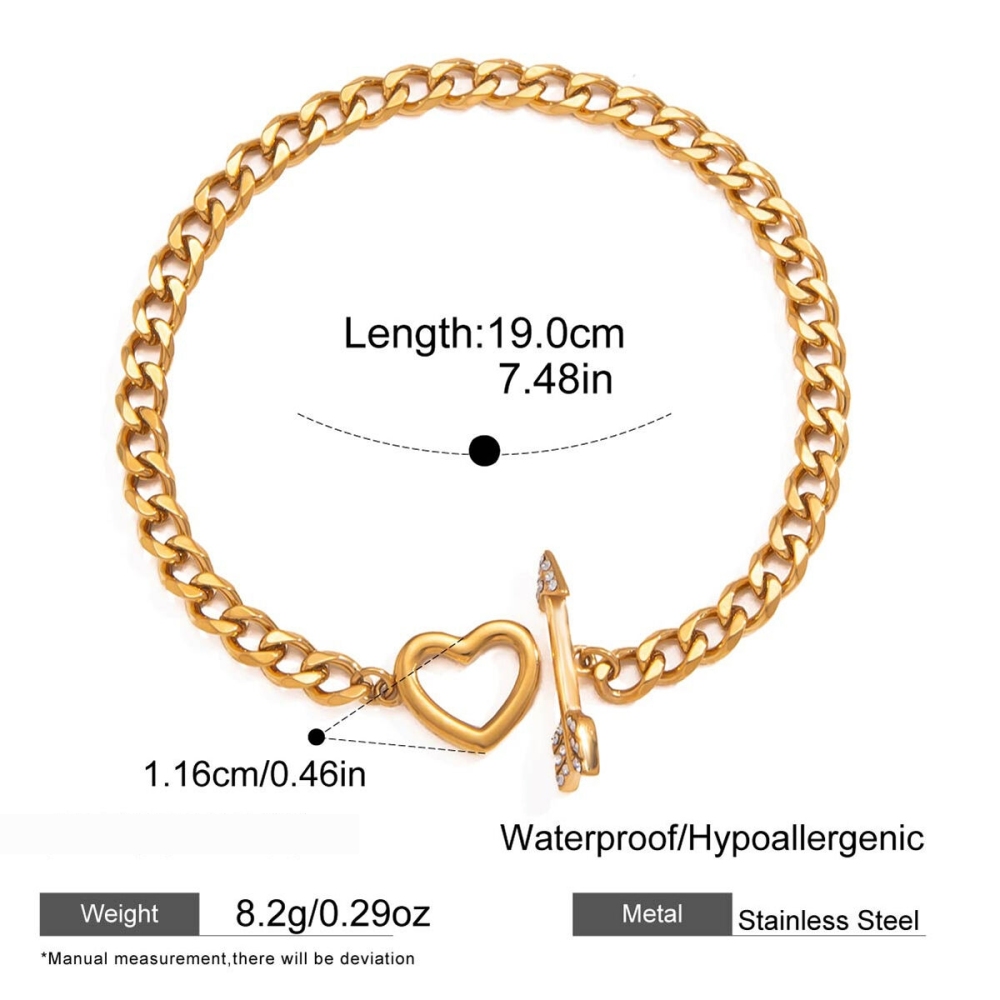 Bracelet Chaîne Élégant En Forme De Cœur, En Acier Inoxydable, Étanche, Couleur Or, Pour Femme, Collection Simple Series.
