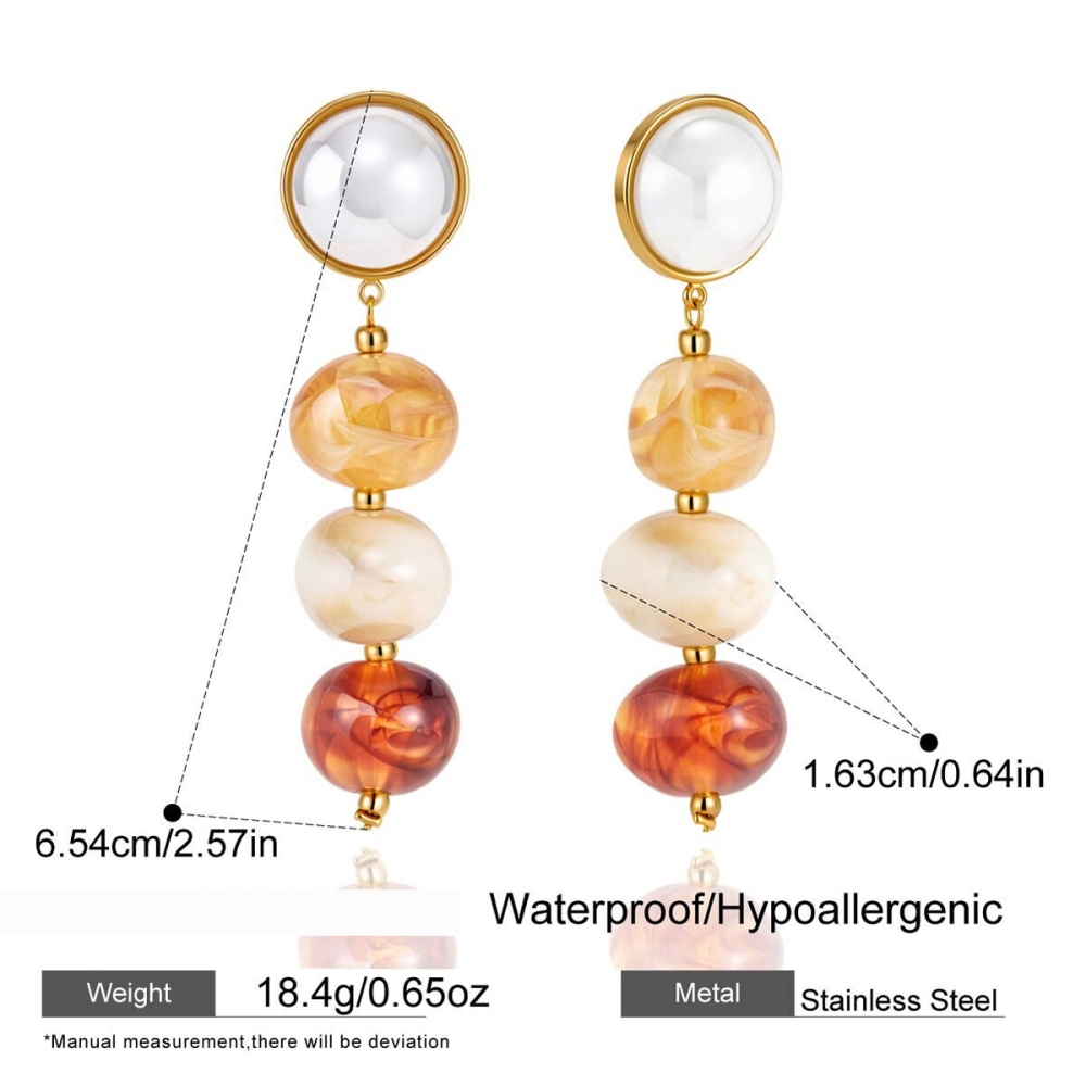 Boucles D'Oreilles Pendantes Romantiques En Acier Inoxydable, Imperméables, Couleur Or, Ornées De Perles. Collection Sweet Patchwork Circle. 