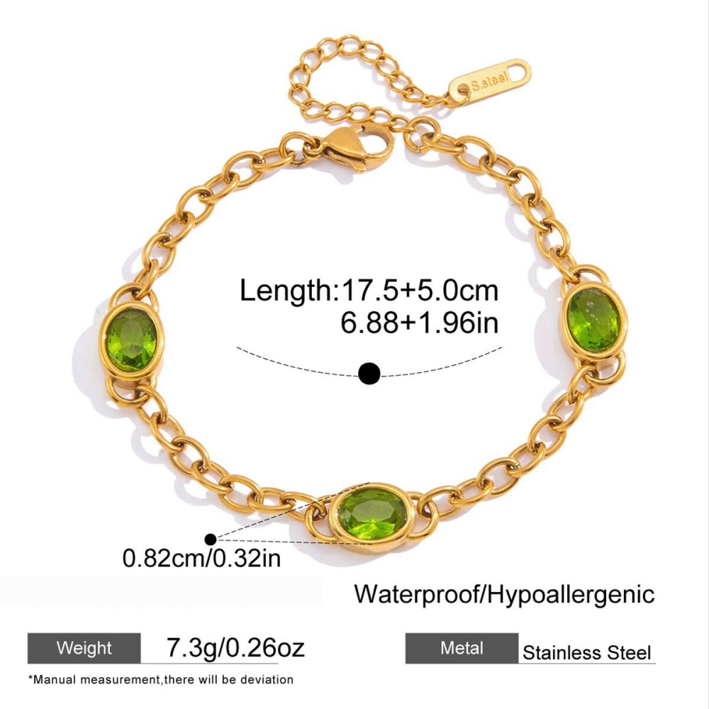 Bracelet Chaîne Femme Daily Chain En Acier Inoxydable Étanche Couleur Or Avec Zircon, Forme Ellipse