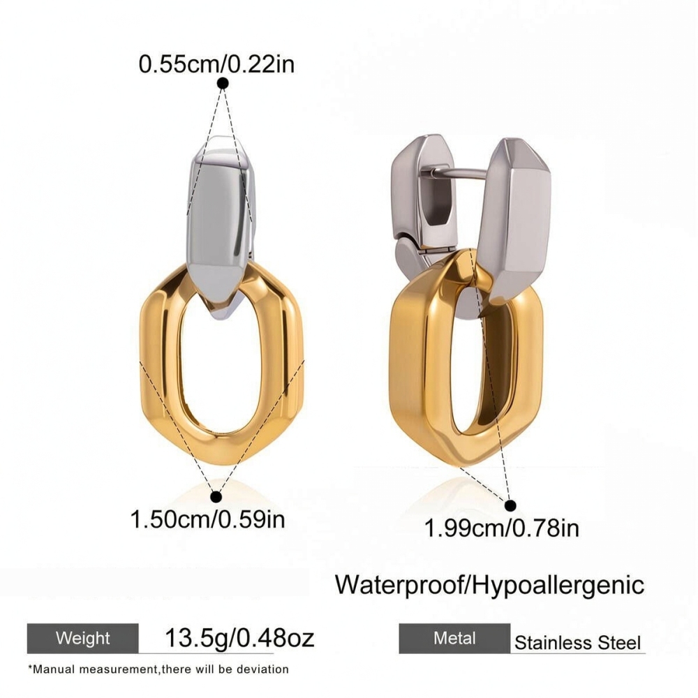 Boucles D'Oreilles Pendantes Pour Femme, Style Patchwork Simple Et Irrégulier, En Acier Inoxydable Imperméable Couleur Or