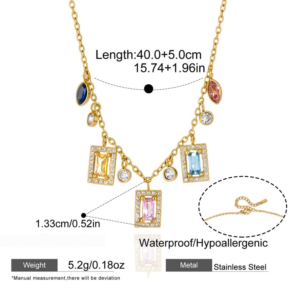 Colliers Pendentifs Romantiques Et Mignons En Forme De Cœur Rectangulaire, En Acier Inoxydable Étanche Couleur Or Et Zircon, Pour Femmes