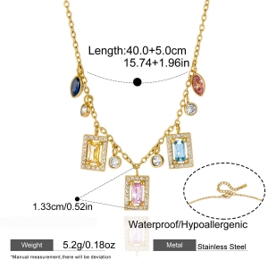 Colliers Pendentifs Romantiques Et Mignons En Forme De Cœur Rectangulaire, En Acier Inoxydable Étanche Couleur Or Et Zircon, Pour Femmes h5