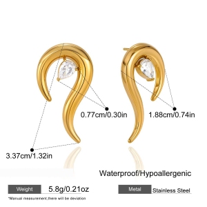 Boucles D'Oreilles Puces Pour Femmes, Style Goutte D'Eau, Lignes Irrégulières, En Acier Inoxydable Étanche, Couleur Or, Avec Zircon. h5