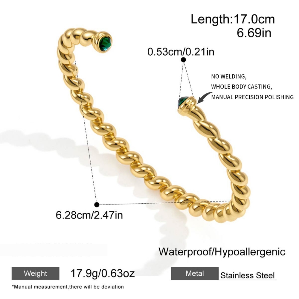 Bracelet Chaîne Rétro Luxueux En Acier Inoxydable Imperméable Couleur Or Avec Zircon, Orné D'Un Patchwork Torsadé. 