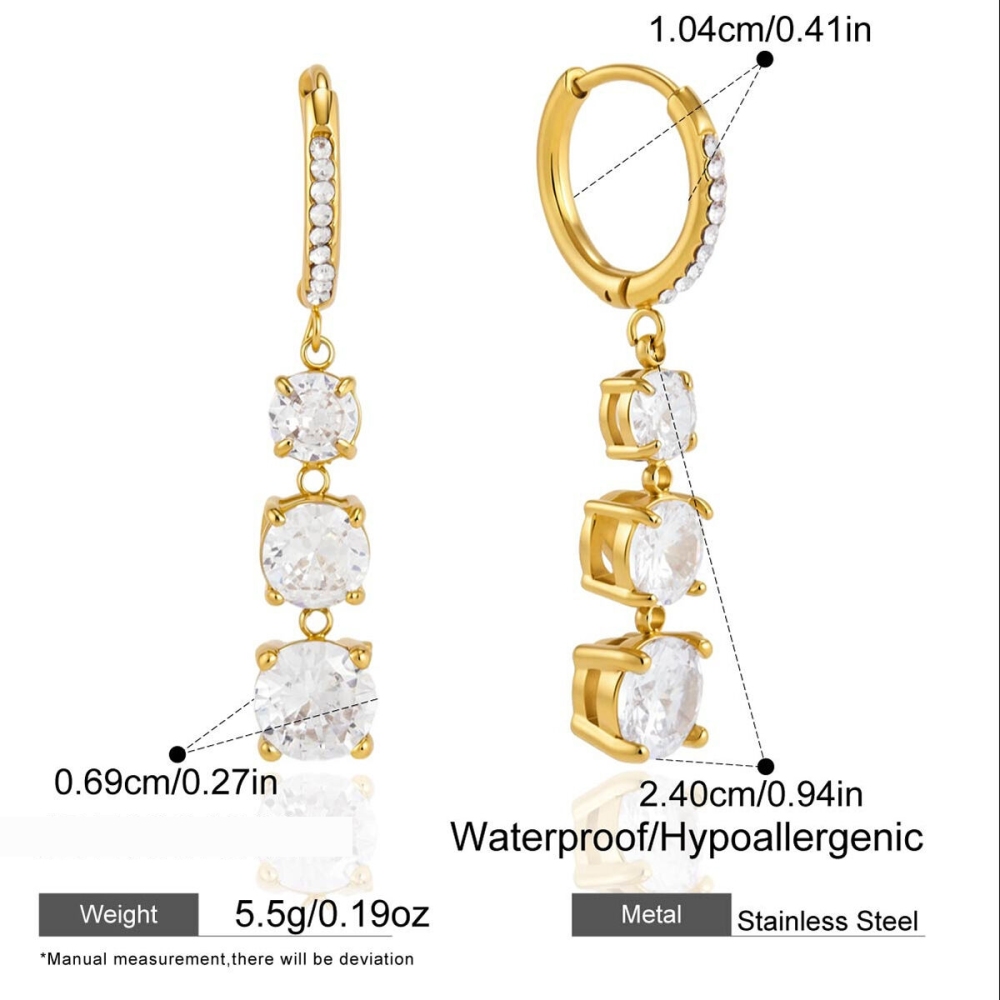 Boucles D'Oreilles Pendantes Pour Femme, Luxueuses Et Simples, En Acier Inoxydable, Couleur Or, Avec Zircon Et Chaîne Ronde, Étanches. 
