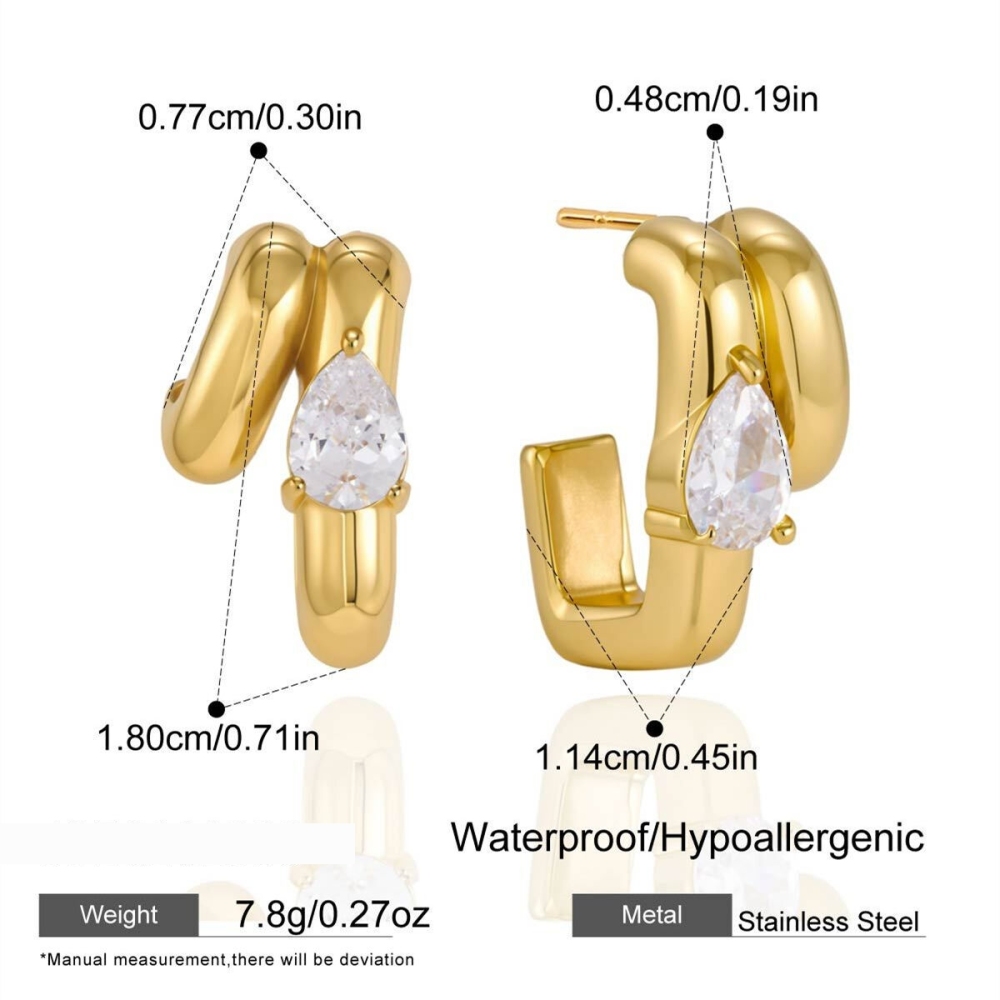 Boucles D'Oreilles Puces Pour Femmes, Forme Irrégulière En Goutte Décontractée, En Acier Inoxydable Étanche, Couleur Or, Avec Zircon.