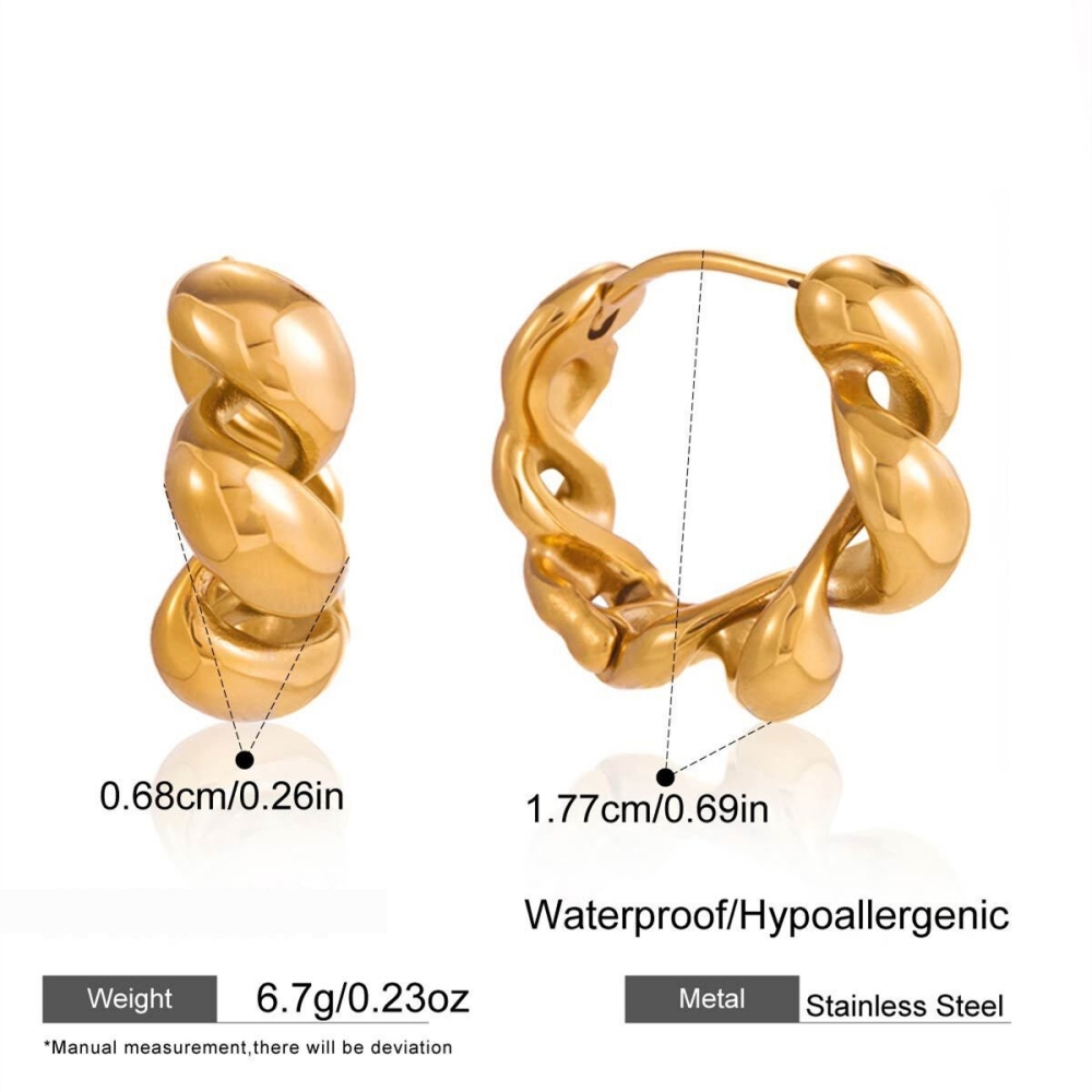 Boucles D'Oreilles Créoles Pour Femmes, Style Rétro, Torsadées, En Acier Inoxydable, Couleur Or, Étanches. Collection Simple.