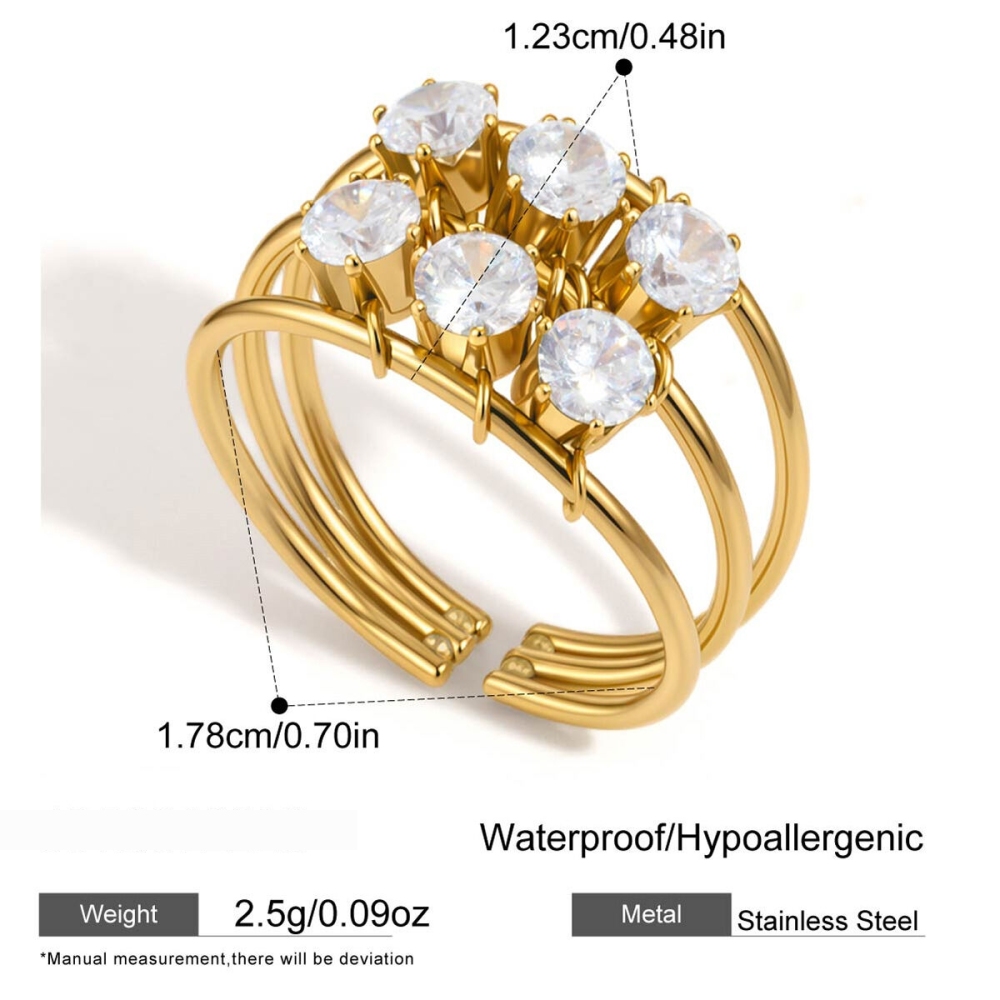 Bagues Pour Femmes Luxueuses Et Élégantes, De Forme Irrégulière, En Acier Inoxydable Étanche Couleur Or Et Zircon.