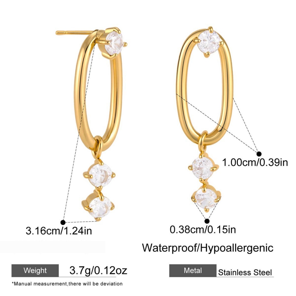 Boucles D'Oreilles Pendantes Pour Femme, Style Simple, Rectangulaire, En Acier Inoxydable, Étanches, Couleur Or, Avec Zircon. 
