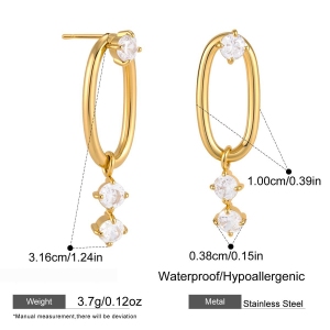 Boucles D'Oreilles Pendantes Pour Femme, Style Simple, Rectangulaire, En Acier Inoxydable, Étanches, Couleur Or, Avec Zircon. h5 