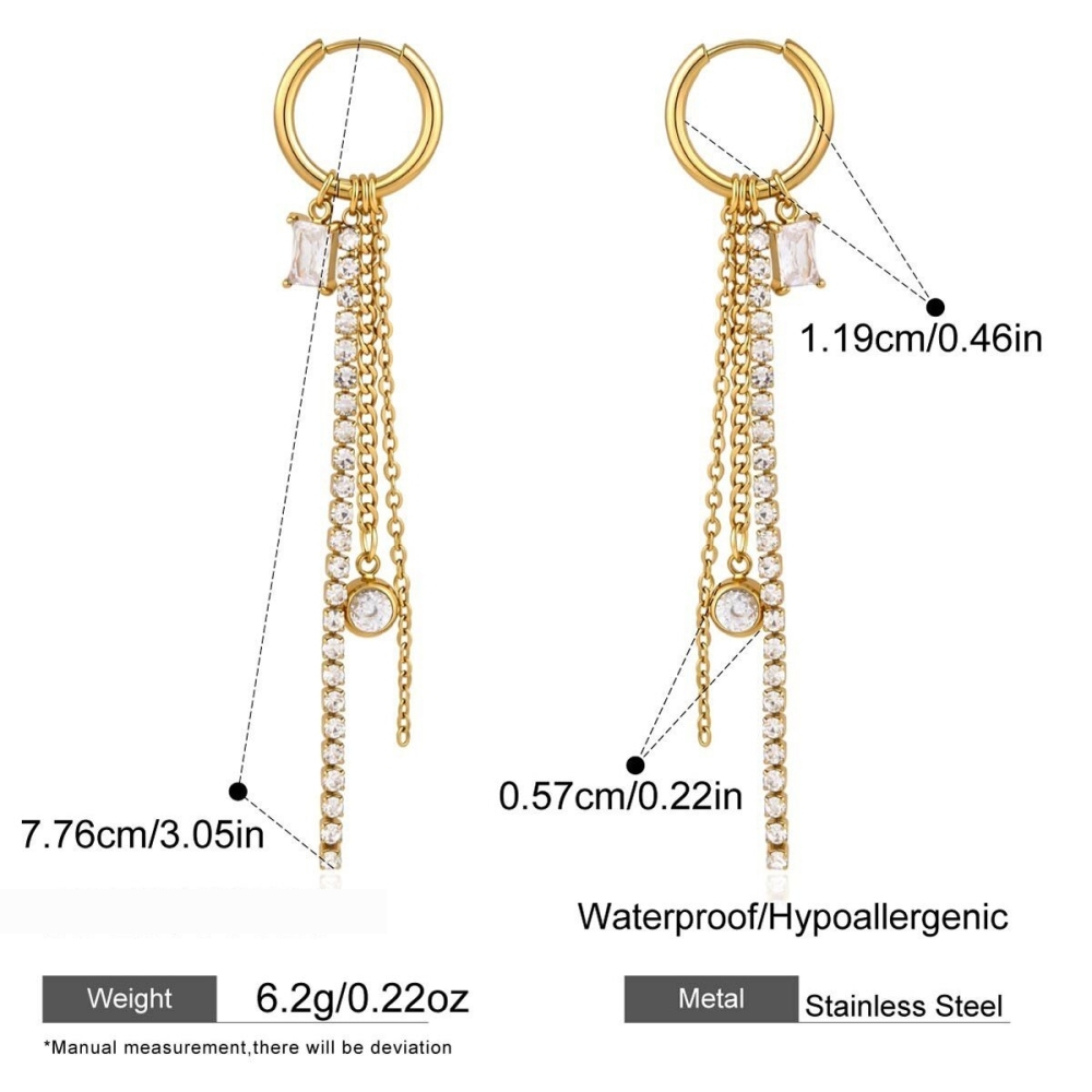 Boucles D'Oreilles Pendantes Pour Femme, Élégantes Et Simples, En Acier Inoxydable Imperméable, Couleur Or, Avec Pompon Et Zircon. 