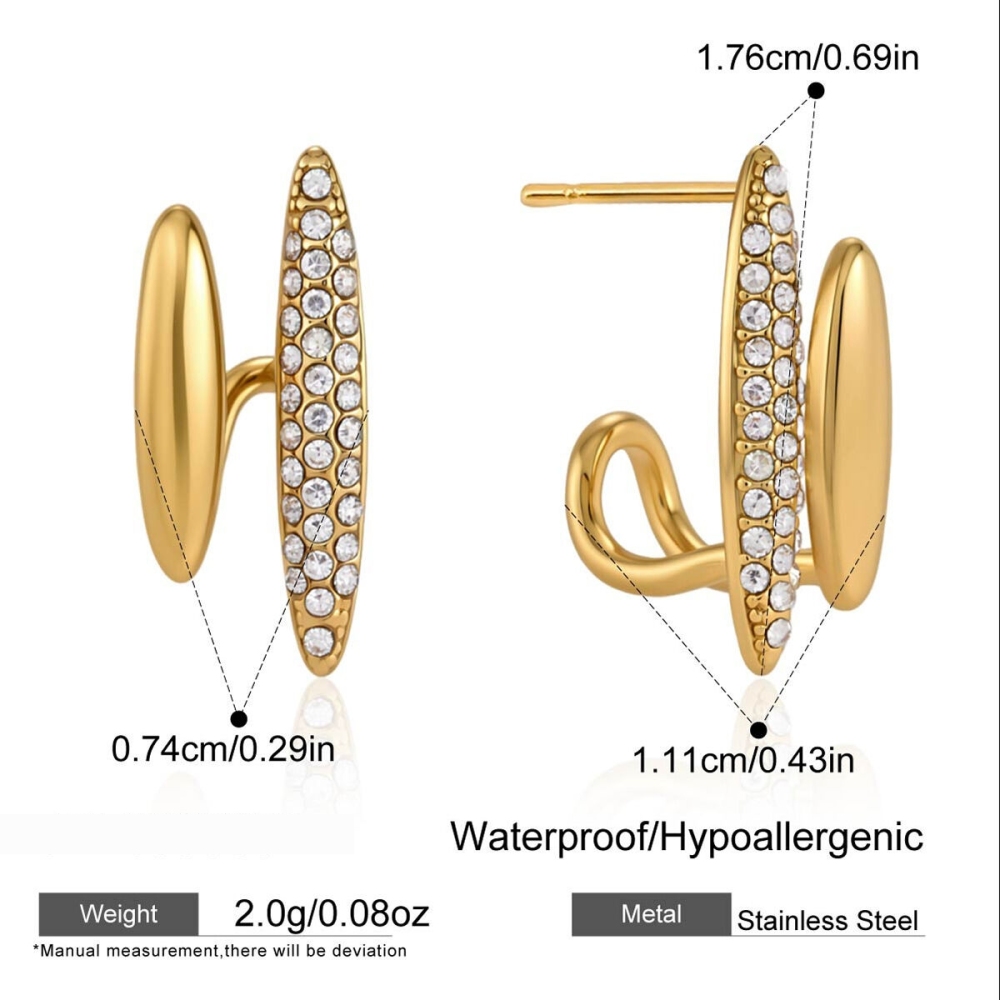 Boucles D'Oreilles Puces Pour Femmes, Forme Elliptique Simple Et Décontractée, En Acier Inoxydable Étanche, Couleur Or, Avec Zircon.