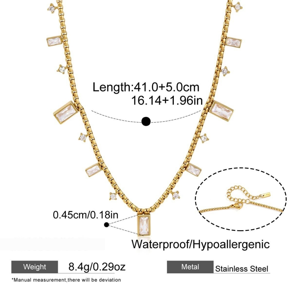 Colliers Pendentifs Pour Femmes, Simples, Rectangulaires, En Acier Inoxydable, Étanches, Couleur Or, Avec Zircon.