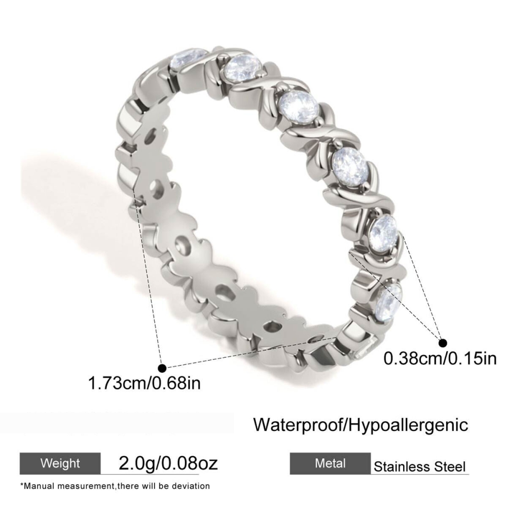 Bagues Pour Femmes En Acier Inoxydable, Couleur Or, Étanches, Aux Lignes Simples Et Serties De Zircon.