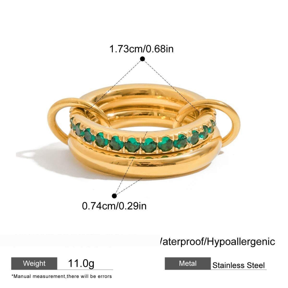 Bagues Pour Femmes Luxueuses, Style Rétro, Rectangulaires Et Elliptiques, En Acier Inoxydable Étanche, Couleur Or, Serties De Zircon.