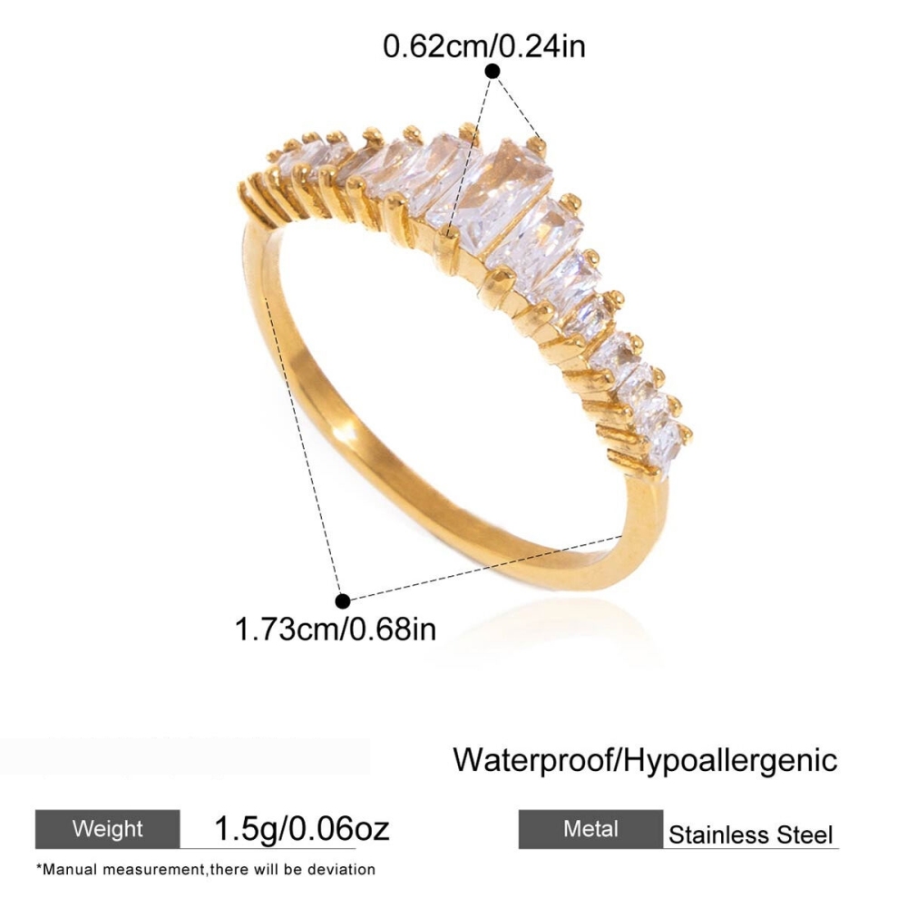 Bagues Pour Femmes En Acier Inoxydable Rectangulaire Simple, Étanches, Couleur Or, Serties De Zircon.