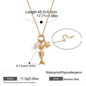 Colliers Pendentifs Pour Femmes En Acier Inoxydable, Couleur Or, En Forme De Poisson, Style Vacances Océaniques, Avec Zircon. h5