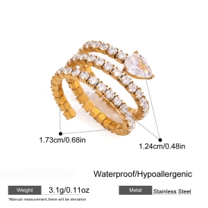 Bagues Pour Femmes En Acier Inoxydable Doré, Étanches, Ornées De Zircon Et D'Un Luxueux Motif Goutte D'Eau. h5
