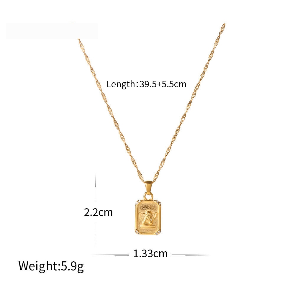 Colliers Pendentifs Pour Femmes Simple Series Retro Angel En Acier Inoxydable Étanche Couleur Or