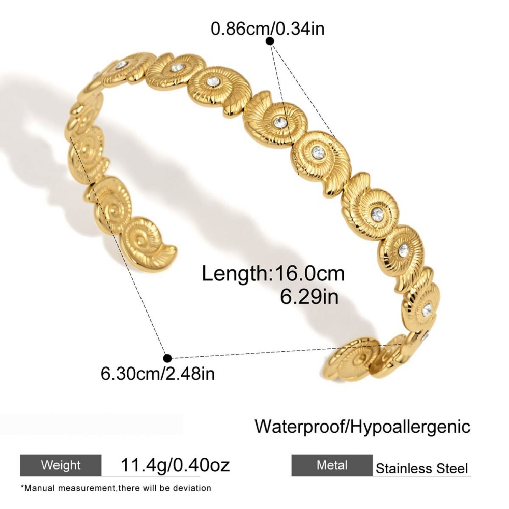 Bracelet Manchette Femme En Acier Inoxydable Doré, Orné D'Un Patchwork Mignon Et Luxueux.