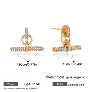 Boucles D'Oreilles Puces Pour Femmes, Élégantes Et Raffinées, En Acier Inoxydable Doré, Couleur Or, Forme Irrégulière, Étanches, Serties De Zircon. Collection Luxueuse h5 