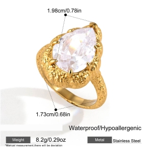 Bagues Pour Femmes En Acier Inoxydable Doré, Élégantes Et Imperméables, Serties De Zircon Et Ornées D'Une Goutte D'Eau, Collection Luxe. h5 
