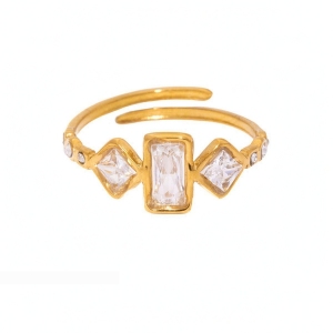 Bagues Pour Femmes Luxueuses Et Simples, Rectangulaires, En Acier Inoxydable, Imperméables, Couleur Or, Serties De Zircon Et Ornées De Motifs Patchwork. h5 