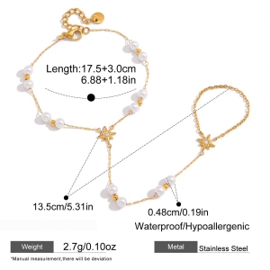 Chaîne De Poignet Pour Femme, Collection Simple Sweet Beads, En Acier Inoxydable Étanche Couleur Or. h5 Image2