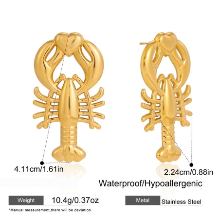 Boucles d'oreilles puces pour femmes, style océanique, en acier inoxydable, étanches, couleur or, motif poisson