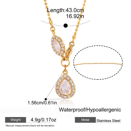 Colliers pendentifs pour femmes en acier inoxydable, étanches, couleur or, avec zircon et motif goutte simple