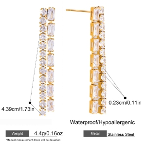 Boucles D'Oreilles Pendantes Luxueuses Pour Femmes, En Acier Inoxydable Imperméable, Couleur Or, Ornées De Zircon Et D'Un Pompon. h5 