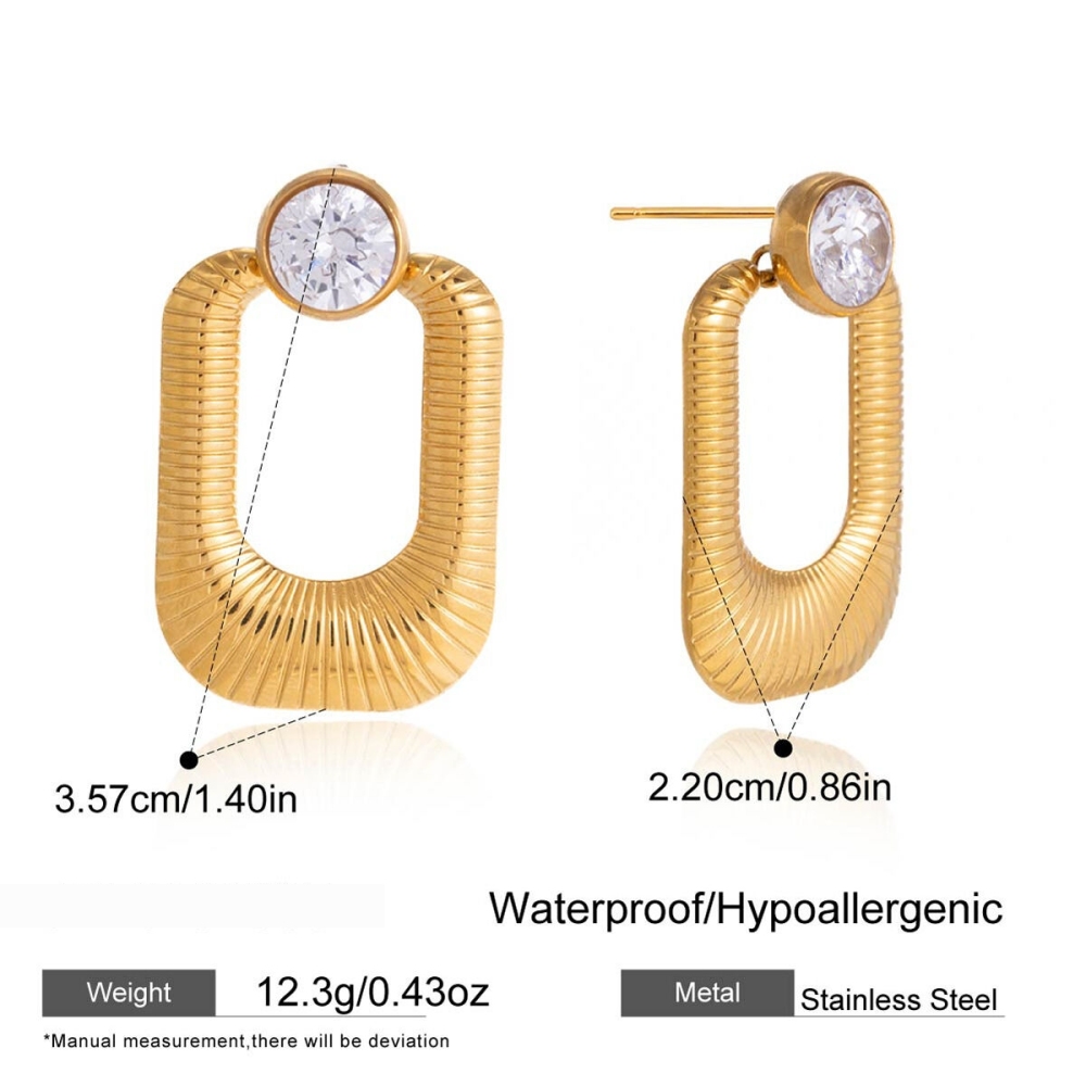 Boucles D'Oreilles Pendantes Pour Femme, Simples, Rectangulaires, En Acier Inoxydable, Étanches, Couleur Or, Avec Zircon.