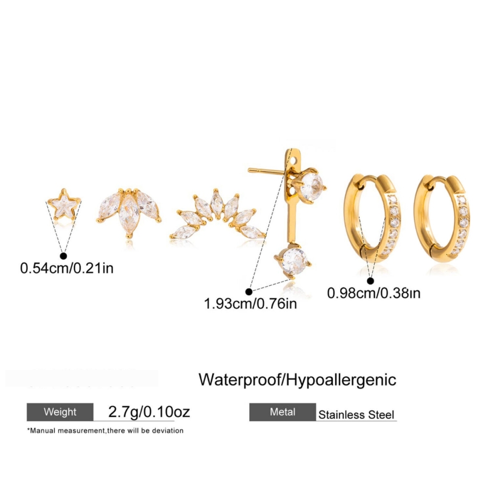 Boucles D'Oreilles Classiques En Acier Inoxydable, Ornées De Zircon Et De Feuilles D'Étoile. 