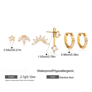Boucles D'Oreilles Classiques En Acier Inoxydable, Ornées De Zircon Et De Feuilles D'Étoile. h5 