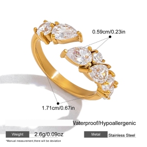 Bague Élégante En Acier Inoxydable, Étanche, Couleur Or, Sertie De Zircon Et Ornée D'Une Goutte D'Eau. h5