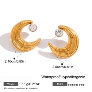 Boucles D'Oreilles Puces Pour Femmes, En Acier Inoxydable, Couleur Or, Avec Zircon, Style Simple Lune h5
