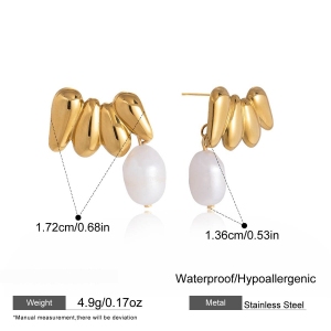 Boucles D'Oreilles Pendantes Élégantes Pour Femmes, En Acier Inoxydable Étanche, Couleur Or, Avec Perles. h5