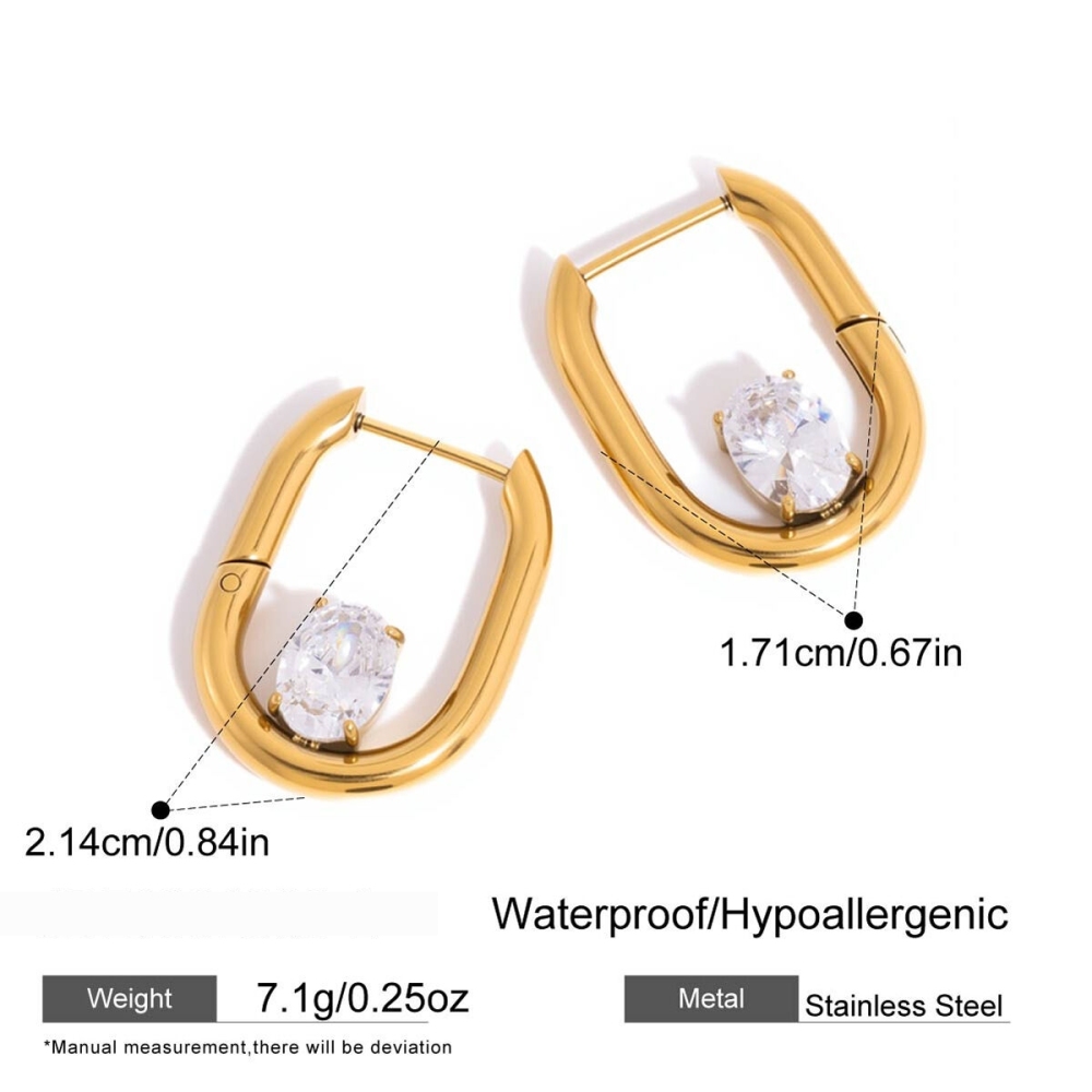 Boucles D'Oreilles Créoles Pour Femmes En Acier Inoxydable Étanche Couleur Or Avec Zircon, Motif Goutte D'Eau