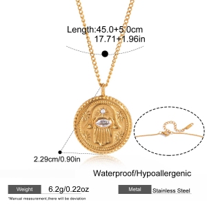 Colliers Pendentifs Pour Femmes En Acier Inoxydable Étanche, Couleur Or, En Forme D'Œil Du Diable Et De Cœur, Avec Zircon. h5