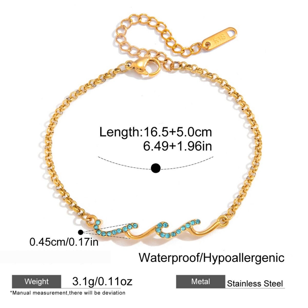 Bracelet À Maillons Pour Femme, Forme Simple Et Irrégulière, En Acier Inoxydable, Couleur Or, Imperméable, Orné De Strass Bleus