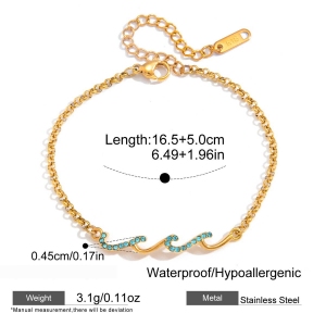 Bracelet À Maillons Pour Femme, Forme Simple Et Irrégulière, En Acier Inoxydable, Couleur Or, Imperméable, Orné De Strass Bleus h5
