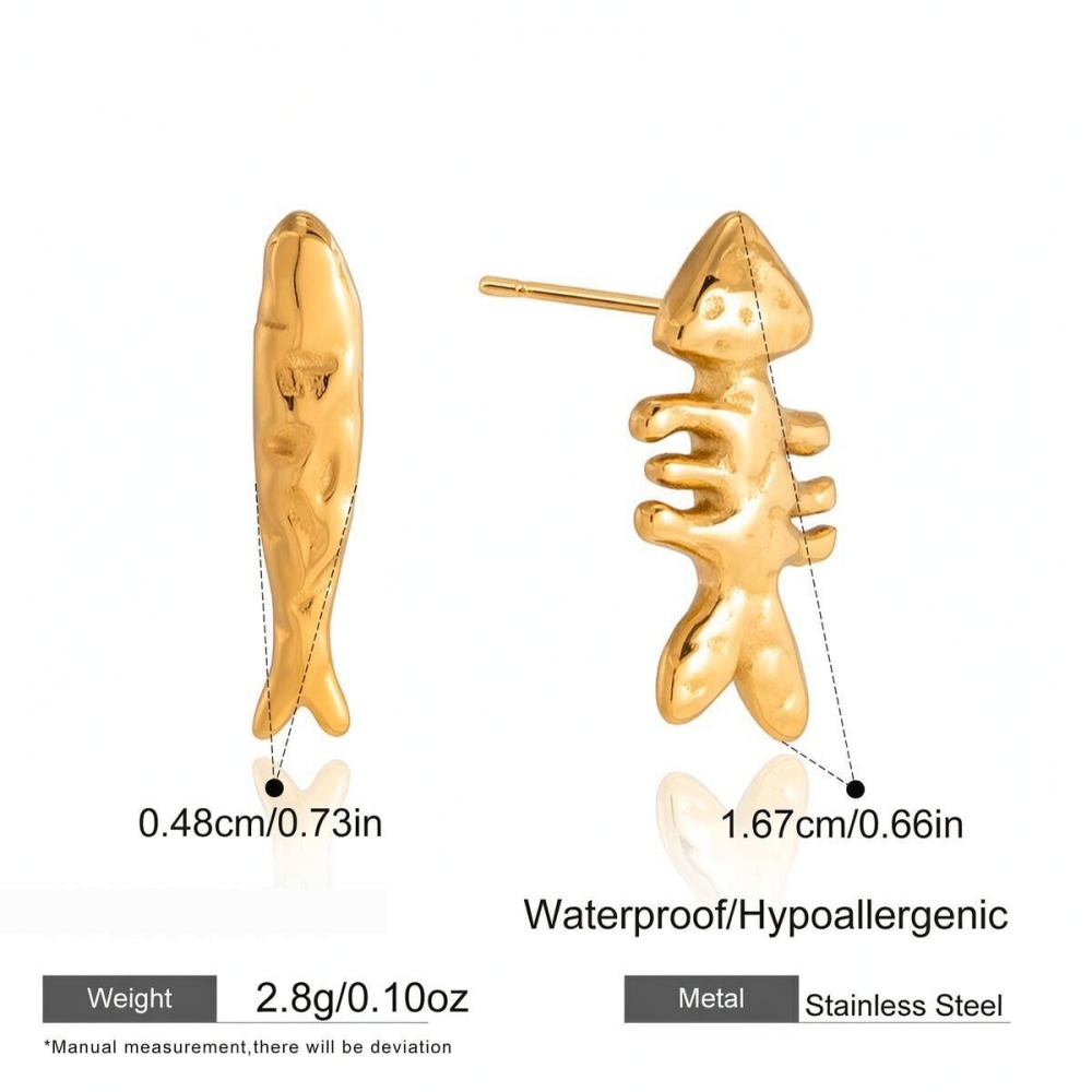 Boucles D'Oreilles Puces Pour Femmes En Acier Inoxydable, Forme Poisson, Couleur Or, Étanches 