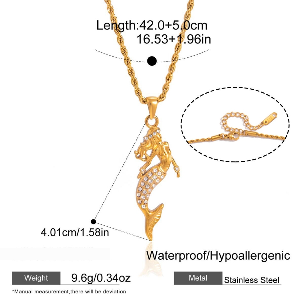 Colliers Pendentifs Pour Femmes En Acier Inoxydable, Couleur Or, Ornés D'Un Zircon Et Ornés D'Une Sirène De Vacances